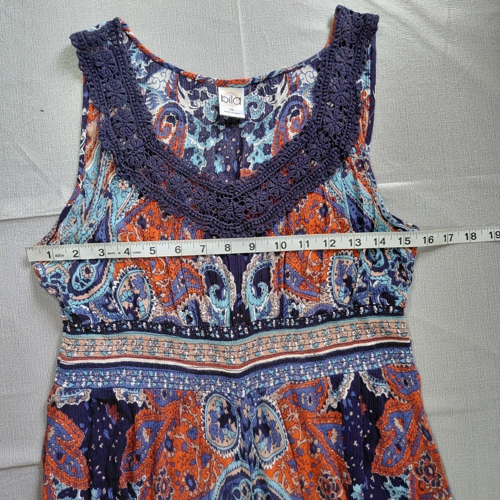 Bila Asymmetric Hanky Hem Maxi Dress Med Red White & Blue Lace Trim - Picture 10 of 13